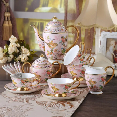 15 Piece Luxury Pink Ceramic Coffee Set