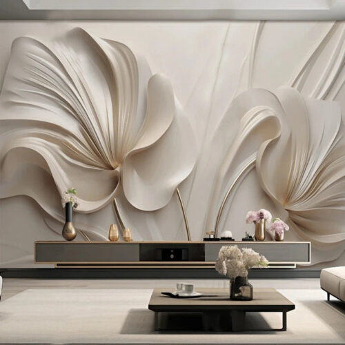 3D-luxury Creamy White Floral Wallpaper