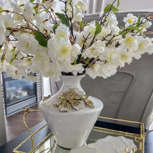 Gold Embossed Flowers Table Vase