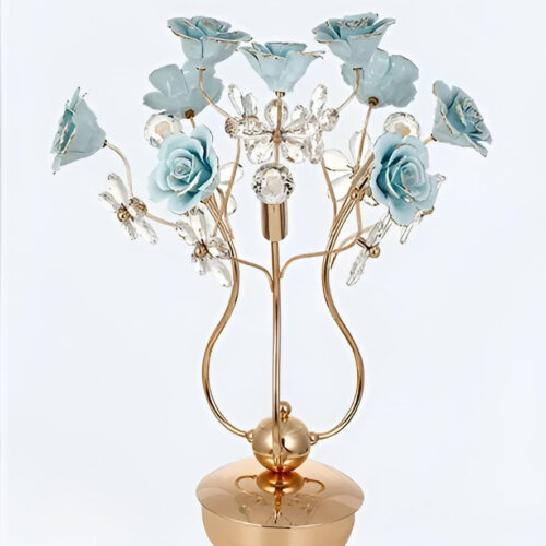 Luxurious Blue Rose Ceramic Table Lamp